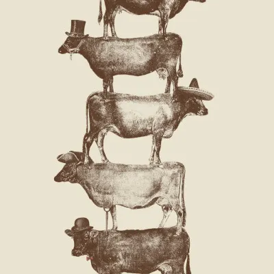 Whimsical Cow Stack, wall art by Florent Bodart