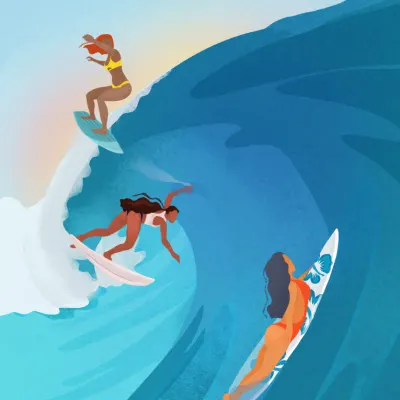 Surfers, wall art by Petra Lizde