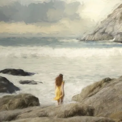 Woman on Stormy Beach, wall art by Kiki Yuan