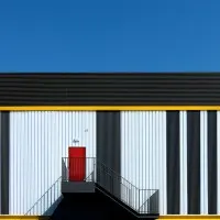 Striped Building Red Door, wall art by Alfonso Novillo