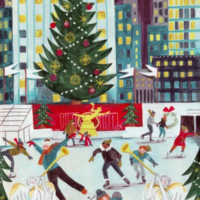 Ice skating at Rockefeller center Christmas, wall art by Caroline Bonne Müller