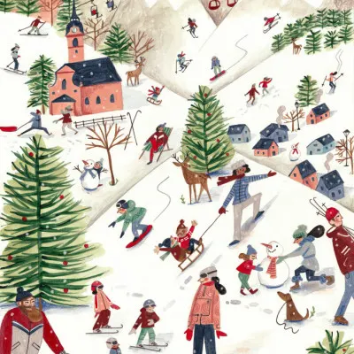 Mountain landscape with houses in the snow Christmas, wall art by Caroline Bonne Müller