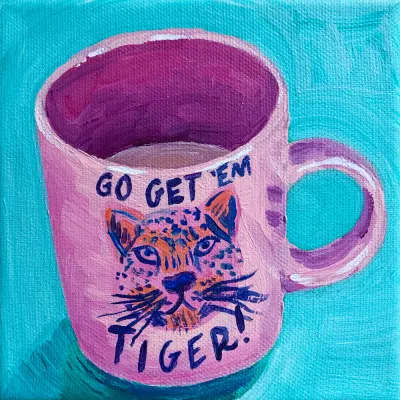 Pink Tiger Mug, wall art by Pauline Wegman | Key and Sea Creative