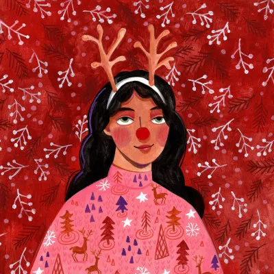 Modern abstract Christmas portrait woman, wall art by Caroline Bonne Müller