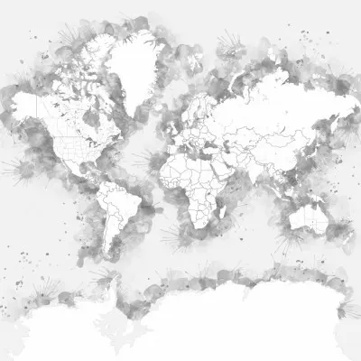 Watercolor World Map, wall art by Rosana Laiz Blursbyai