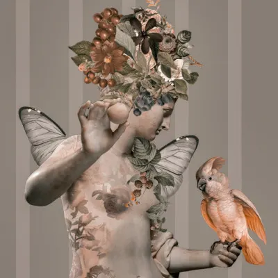 Winged Goddess and Parrot, wall art by Andrea Haase