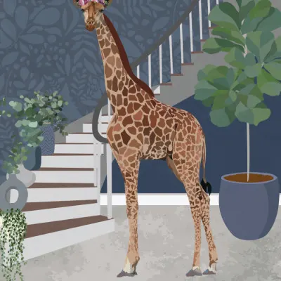 Flowered Giraffe Interior, wall art by Sarah Manovski
