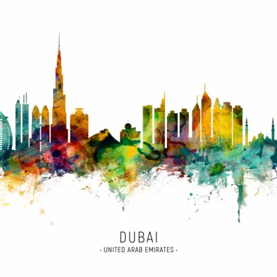 Colorful Dubai Skyline, wall art by Michael Tompsett