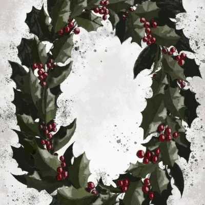 Christmas Holly Wreath, wall art by Rosana Laiz Blursbyai