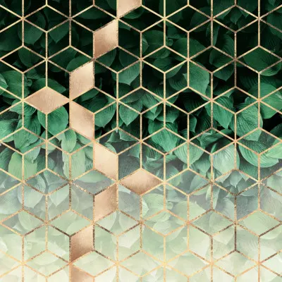 Green Gold Geometric Leaves, wall art by Elisabeth Fredriksson