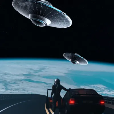 UFO Encounter Road Trip, wall art by Ritvik takkar
