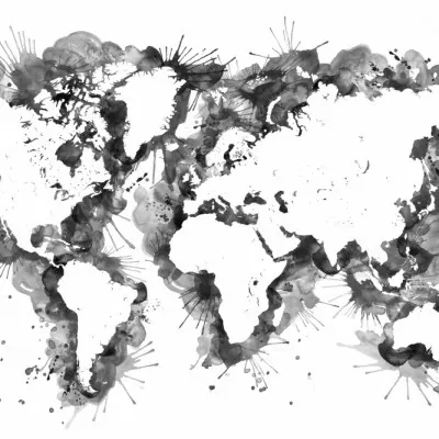 Abstract Ink World Map, wall art by Rosana Laiz Blursbyai