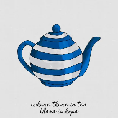 Blue Striped Teapot Hope, wall art by Orara Studio