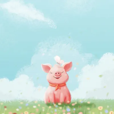 Happy Pig Flower Field, wall art by Xuan Thai