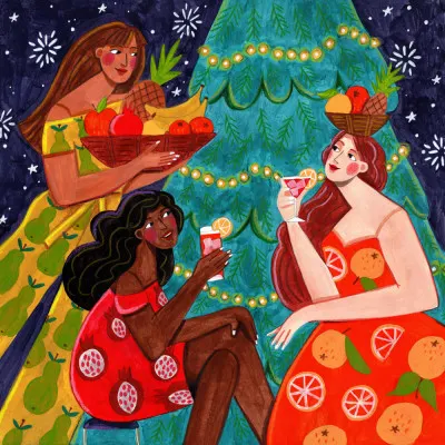 Festive Christmas fruit women, wall art by Caroline Bonne Müller