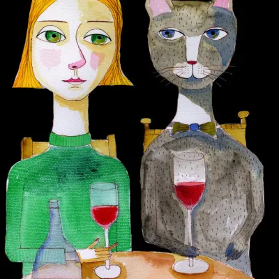 Dinner Date with Cat, wall art by Sharyn Bursic
