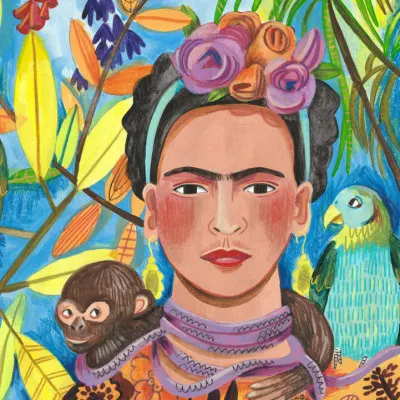Frida and her parrots, wall art by Caroline Bonne Müller