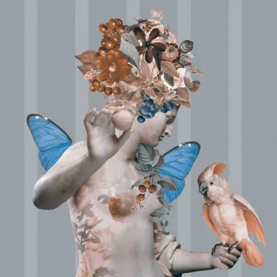 Floral Goddess with Parrot, wall art by Andrea Haase