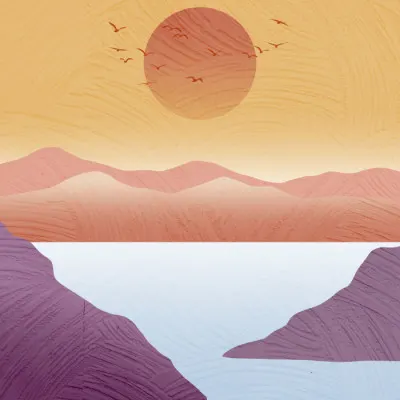 Desert Lake Sunset Birds, wall art by Fadil Roze
