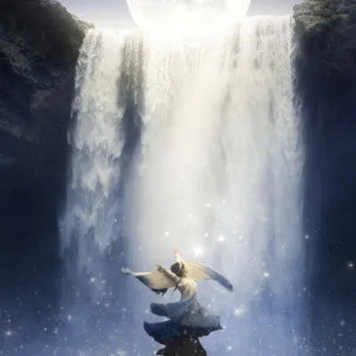 Moonlight Waterfall Angel, wall art by Can Pu