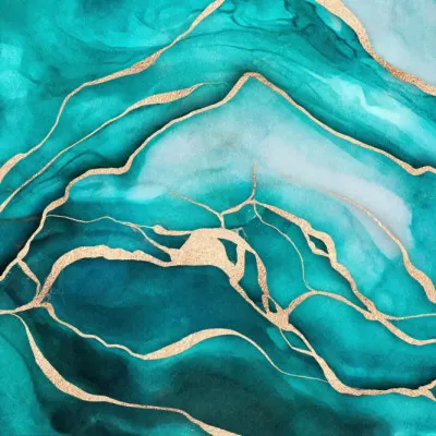 Glistening Teal Gold Marble, wall art by Andrea Haase