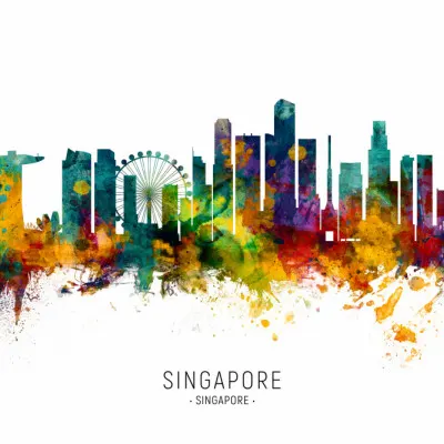 Colorful Singapore Skyline, wall art by Michael Tompsett