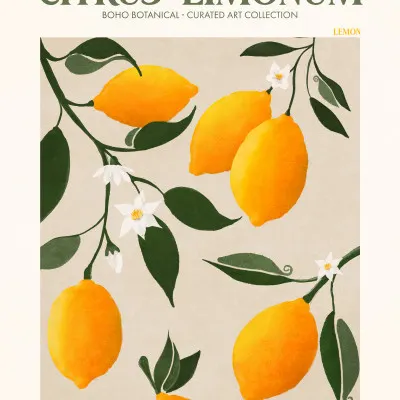 Golden Citrus Delight, wall art by Emel Tunaboylu