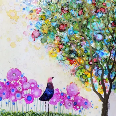 Whimsical Bird Garden, wall art by Sylvie Demers