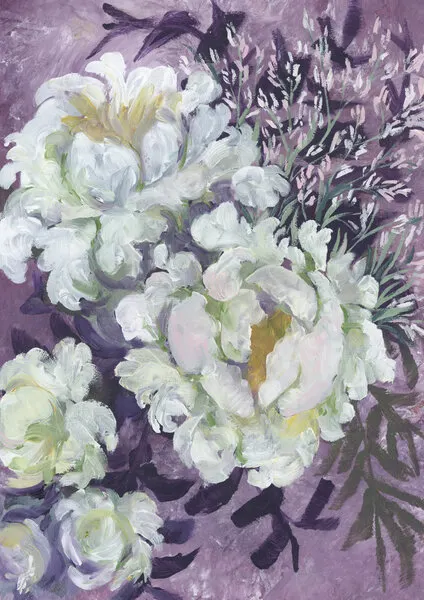 White Peonies Lavender, wall art by Rosana Laiz Blursbyai