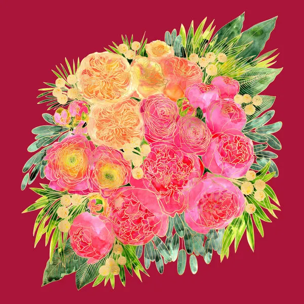 Lush Peony Bouquet, wall art by Rosana Laiz Blursbyai