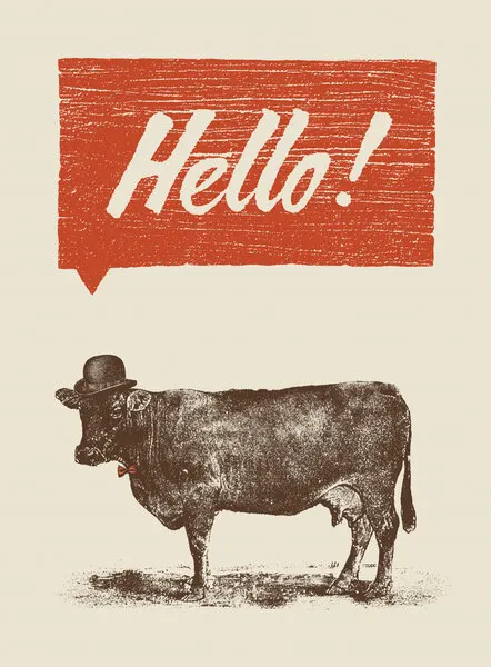 Hello Dapper Cow, wall art by Florent Bodart