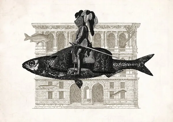 Knight on a Fish, wall art by Florent Bodart