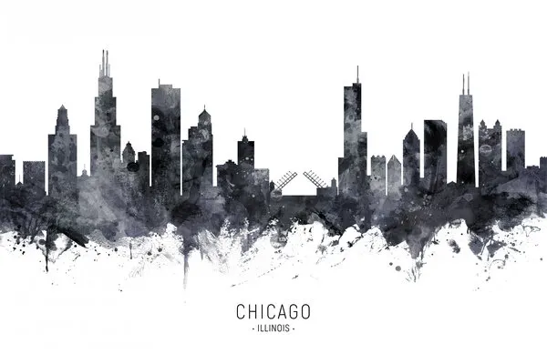Chicago Skyline Watercolor, wall art by Michael Tompsett