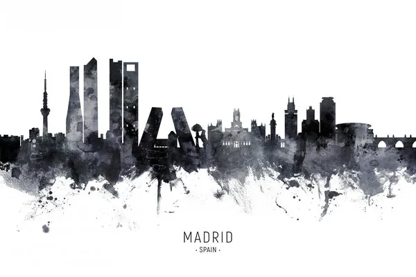 Madrid Watercolor Skyline, wall art by Michael Tompsett