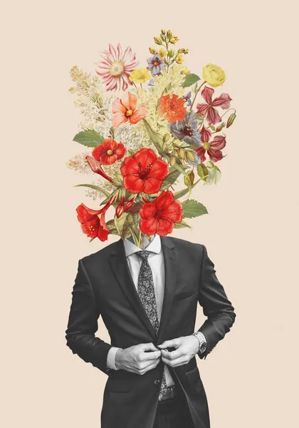 Man In Red Flowers, wall art by Frida Floral Studio