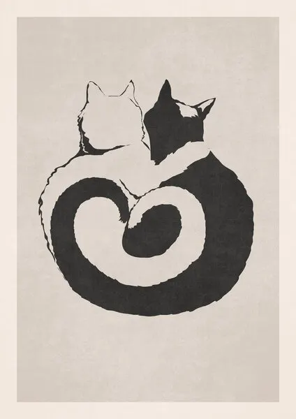 Feline Yin Yang, wall art by Emel Tunaboylu