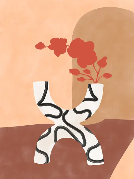 Red Flowers Modern Vase, wall art by Elena Ristova