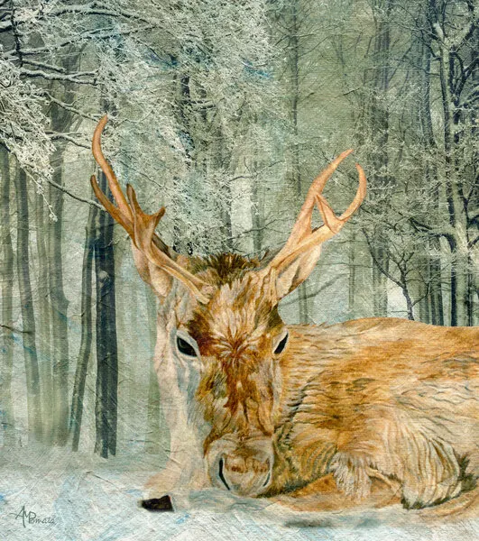 Winter Forest Deer, wall art by Angeles M. Pomata