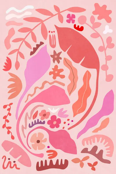 Vibrant Pink Botanicals, wall art by amini54