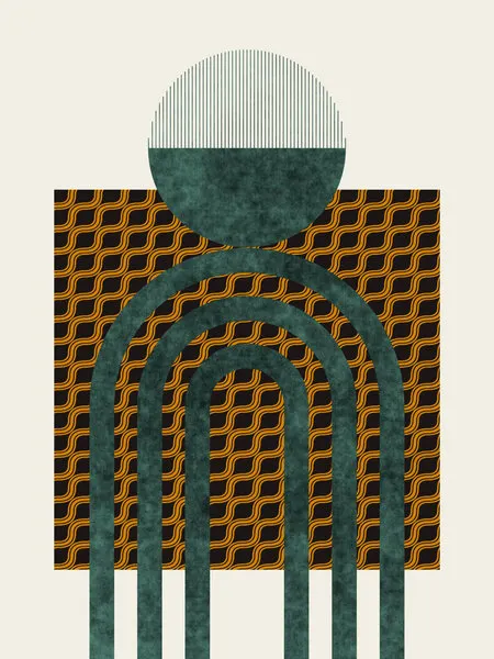 Teal Gold Abstract Geometry, wall art by Little Dean