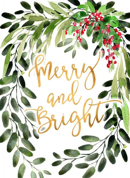 Golden Merry Bright Wreath, wall art by Rosana Laiz Blursbyai