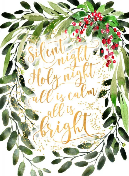 Silent Night Christmas Wreath, wall art by Rosana Laiz Blursbyai