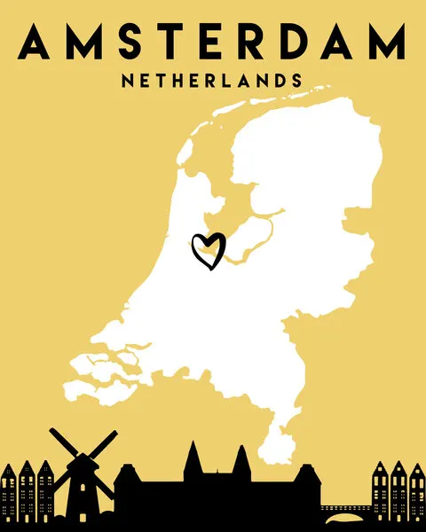 Amsterdam Holland Travel Map, wall art by Emiliano Deificus