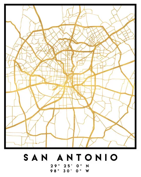San Antonio Gold Map, wall art by Emiliano Deificus