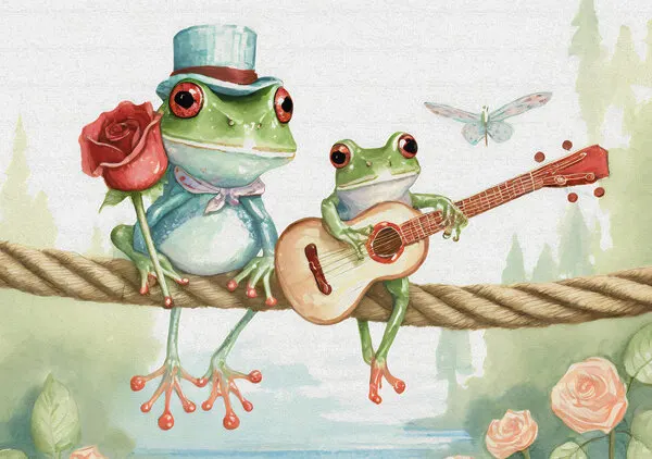 Frogs on a rope, wall art by Andreas Magnusson