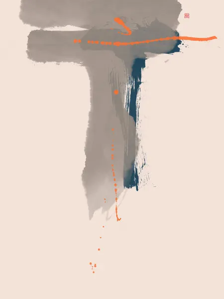 Abstract Grey Orange Brushstrokes, wall art by Thoth Adan