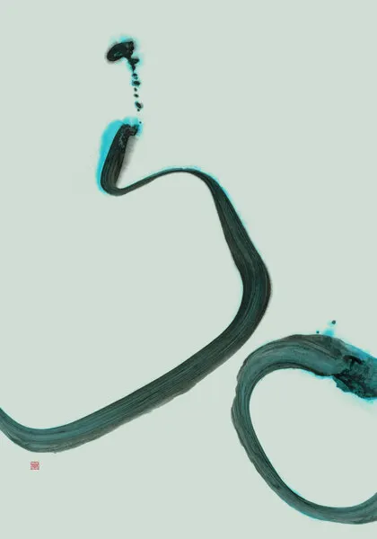 Fluid Teal Ink Strokes, wall art by Thoth Adan