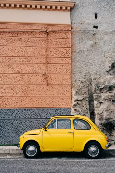Yellow Vintage Street Car, wall art by Bethany Young