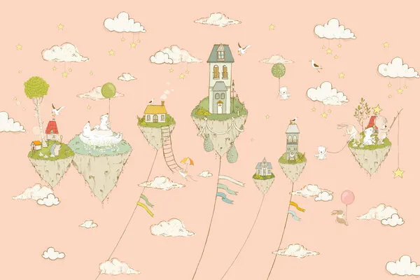Whimsical Sky Homes, wall art by Sue Skellern