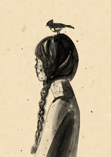 Girl with Bird, wall art by Raissa Oltmanns